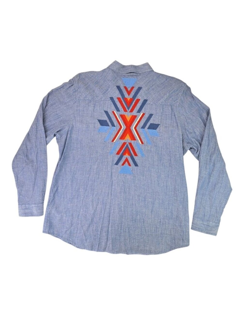Ariat Women Relaxed Fit Chambray Long Sleeve Shirt Southwestern Embroidered XL